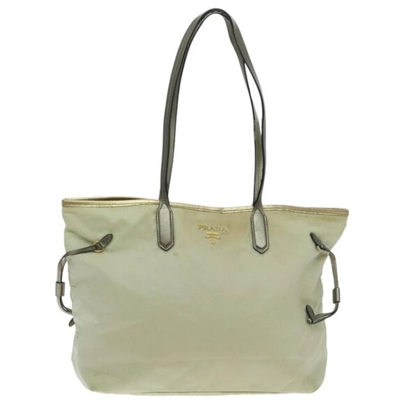 PRADA Tote Bag Nylon Cream Gold Auth 95978 - Picture 1 of 16